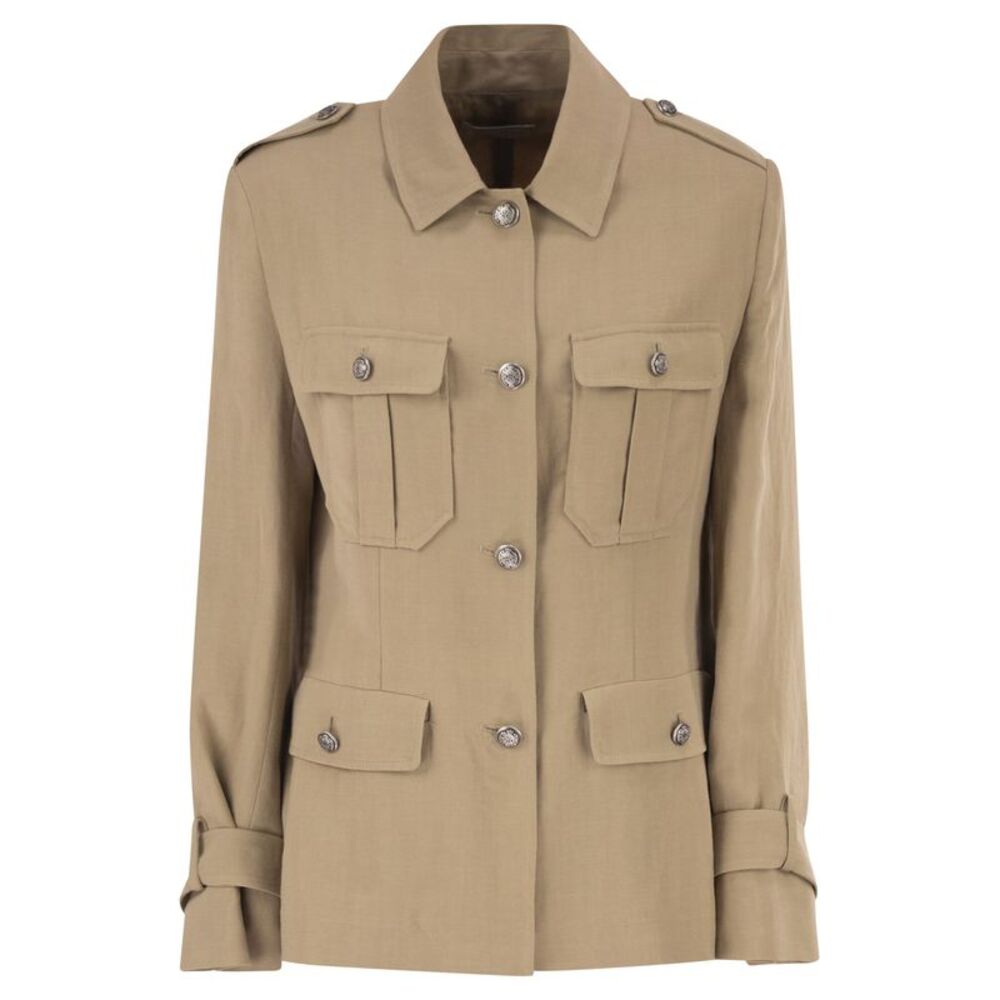 Antonelli Firenze Women Viscose And Linen Safari Jacket With Utility Detailing